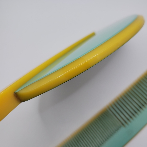 VTG Vanity Set | Mirror & Comb | Blue & Yellow | Dupont | Made in the USA - Picture 3 of 11